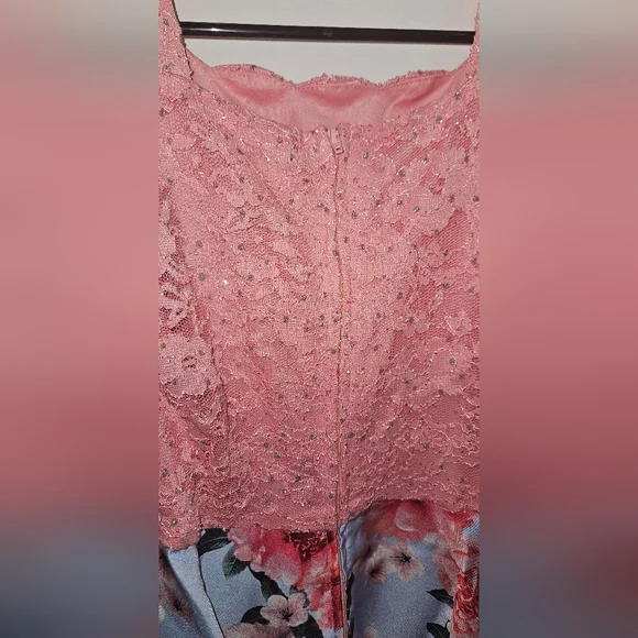 Speechless Coral Lace Bodice with Sky Floral Skirt Dress - Picture 2 of 7